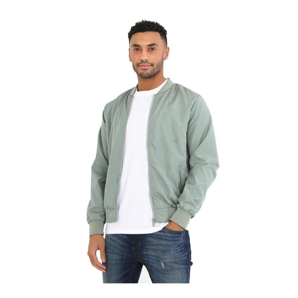 Brave Soul Green Mens Bomber XL Jacket Long Sleeve Zip Up Lightweight Coat